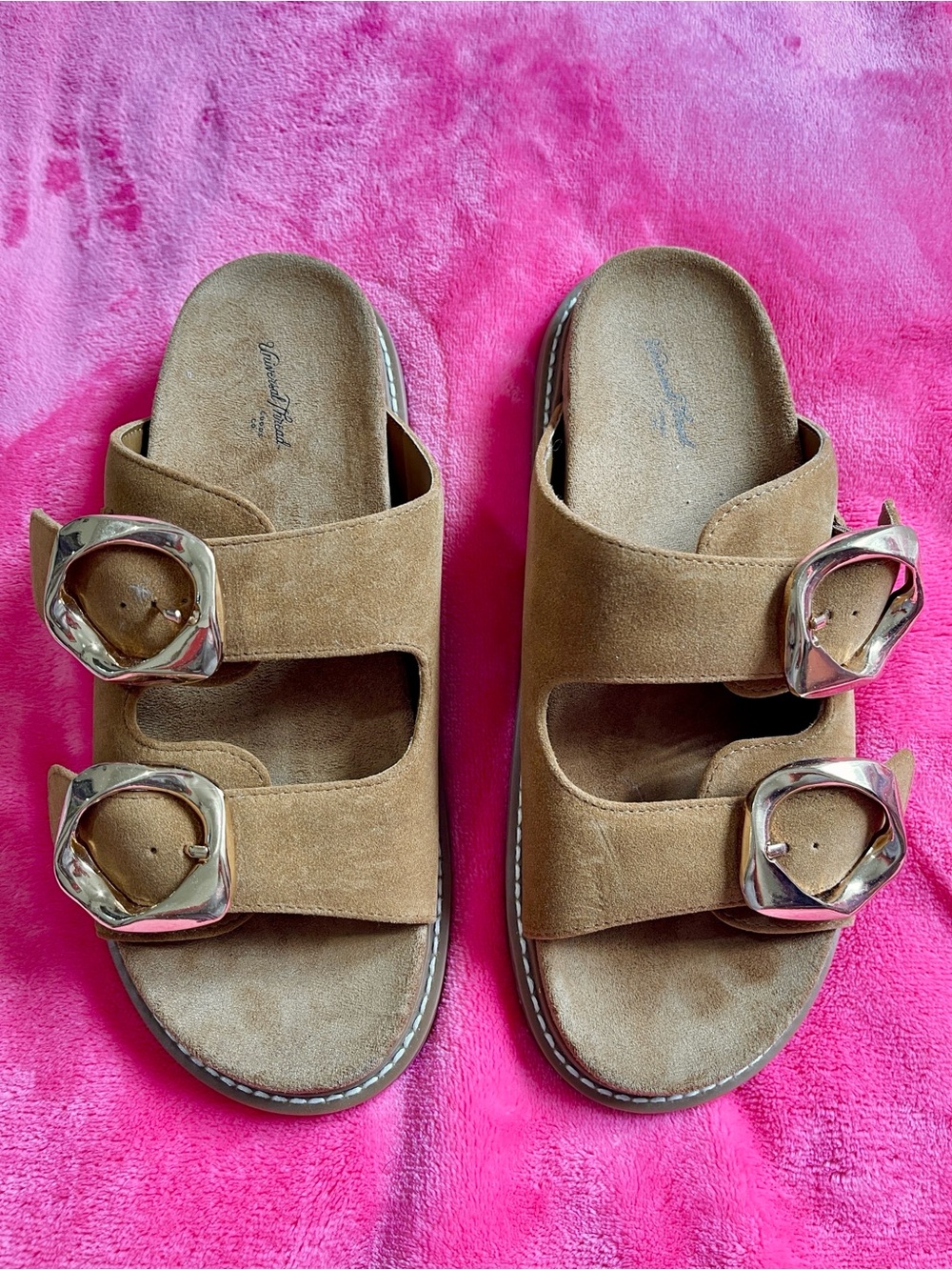 Target Universal Threads Suede Double-Buckle Slide Sandals in Brown